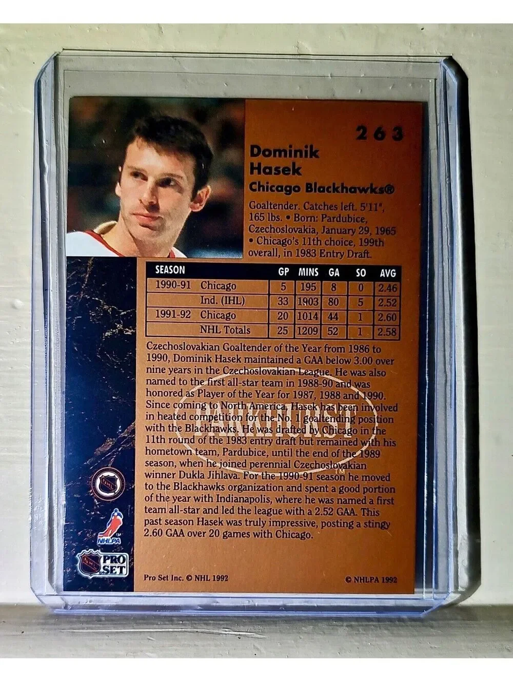 Dominik Hasek 1991-92 Pro Set Parkhurst #263 Hockey Card Chicago BlackHawks